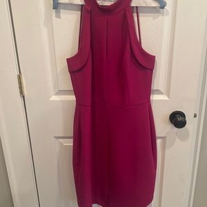 Magenta Pink cocktail dress, knee length, halter style